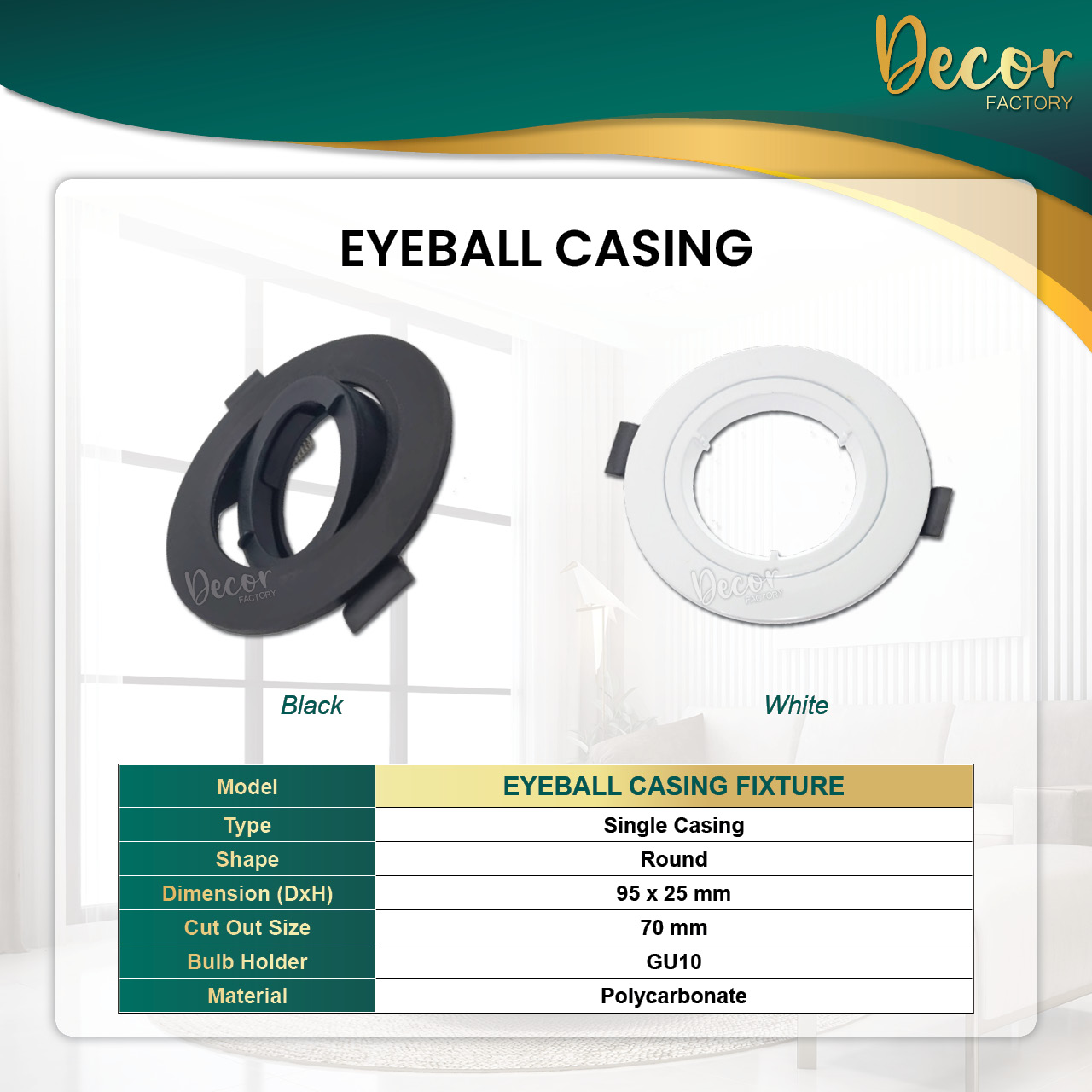 LED Eyeball Casing GU10 Eyeball Fixture Die Cast Aluminium Recessed Spotlight Casing Fitting Replaceable Fitting