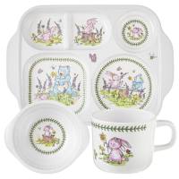 Portmeirion Minimerion Rabbit and Bear Kids Set Divide plate/Food Tray + Bowl + Mug /European British Style/ Botanic Garden/England/Children/Diet Tableware