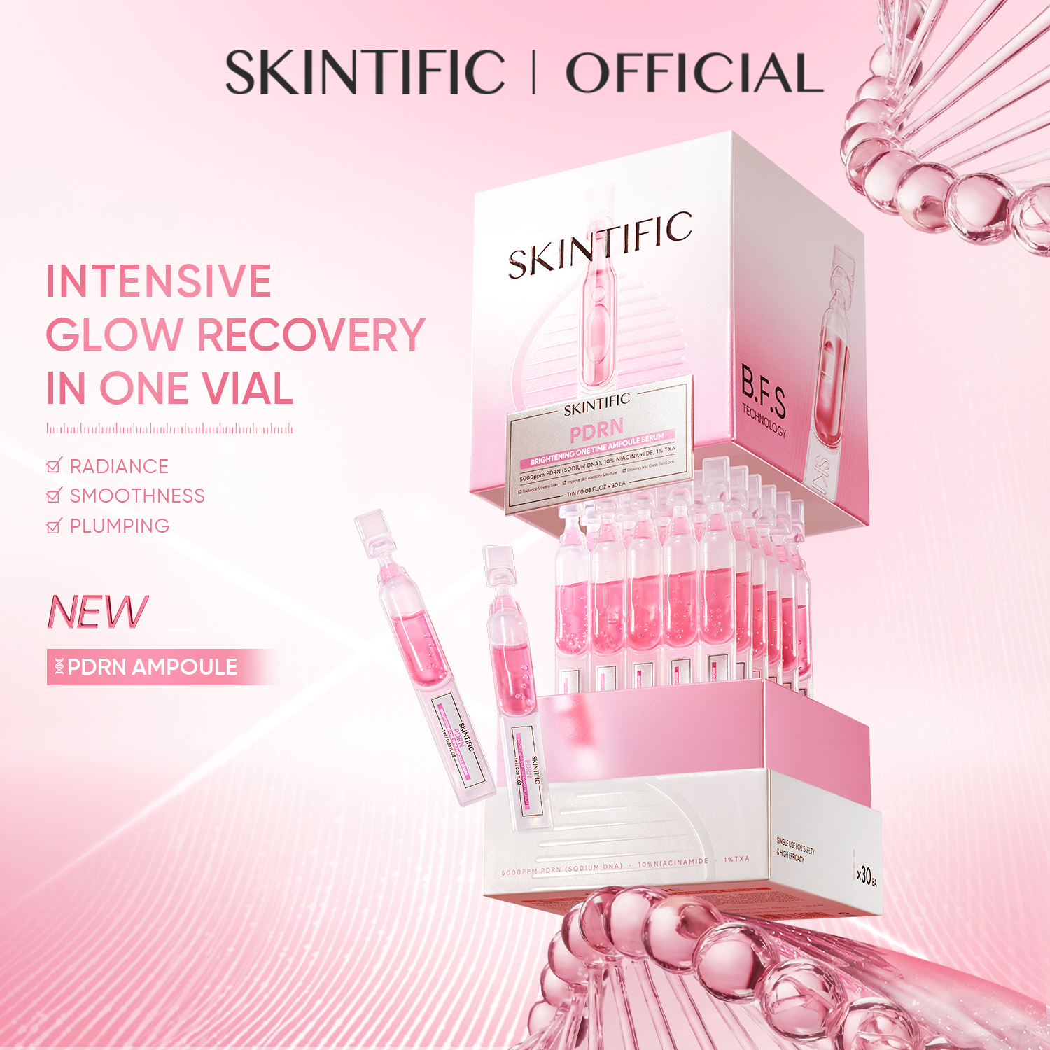 [NEW LAUNCH] SKINTIFIC PDRN Skin Booster Ampoule Serum Single Dose Niacinamide Brightening Repair Hydrating 1ml x 30pcs