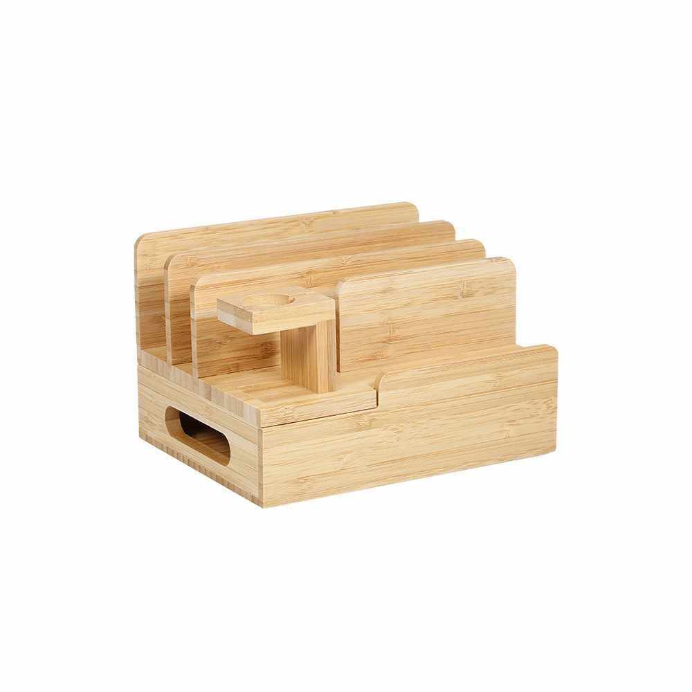 Multifunctional Bamboo Wood Storage Bracket Mobile Phone Tablet Storage Base Desktop Organizer for Phone Smart Watch Tablet (Standard)