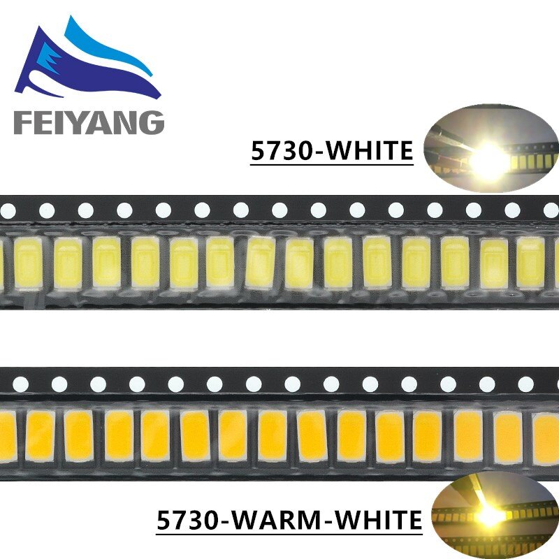 100pcs 5730 smd led cw-ww 5630 white warm white 5.7*3.0mm 40-60lm 150ma 5730 diode 0.5w
