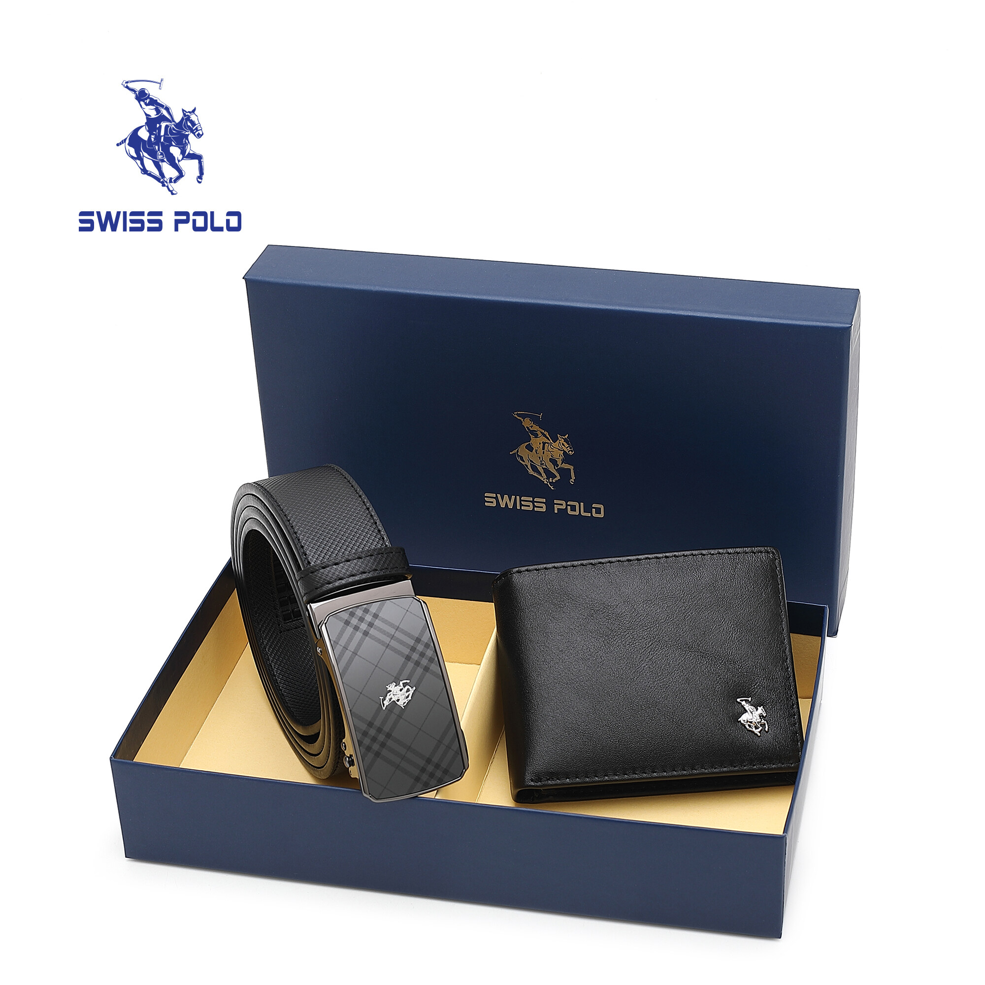 SWISS POLO Gift Set/ Box Wallet With Belt SGS 568-1 BLUE