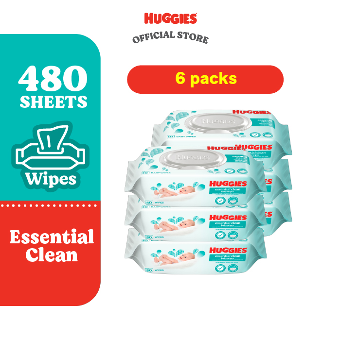 Huggies Baby Wipes Essential Clean 80s x 6 Packs