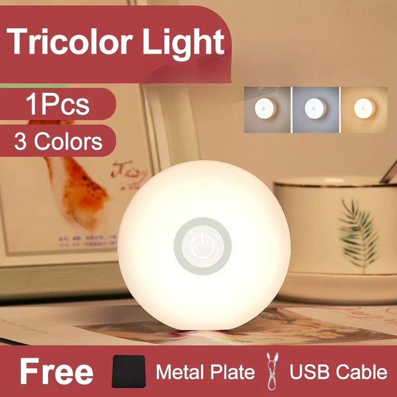 Portable Push LED Lamp Night Light USB Rechargeable Stick-on Push Light Wireless Back Magnetic Cabinet Counter LED 按键小夜灯