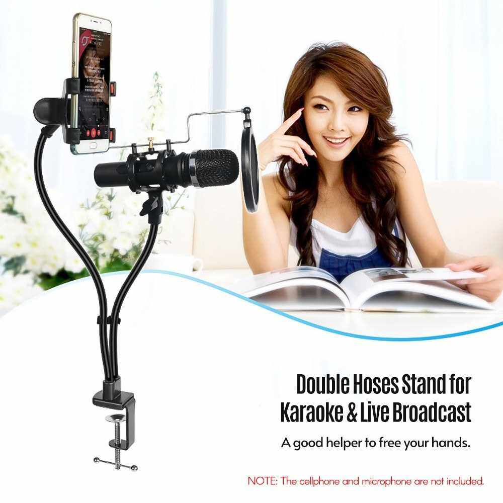 Microphone and Smartphone Stand Desk Holder with Clamp Windscreen for Live Stream/Online Course/Karaoke (Standard)