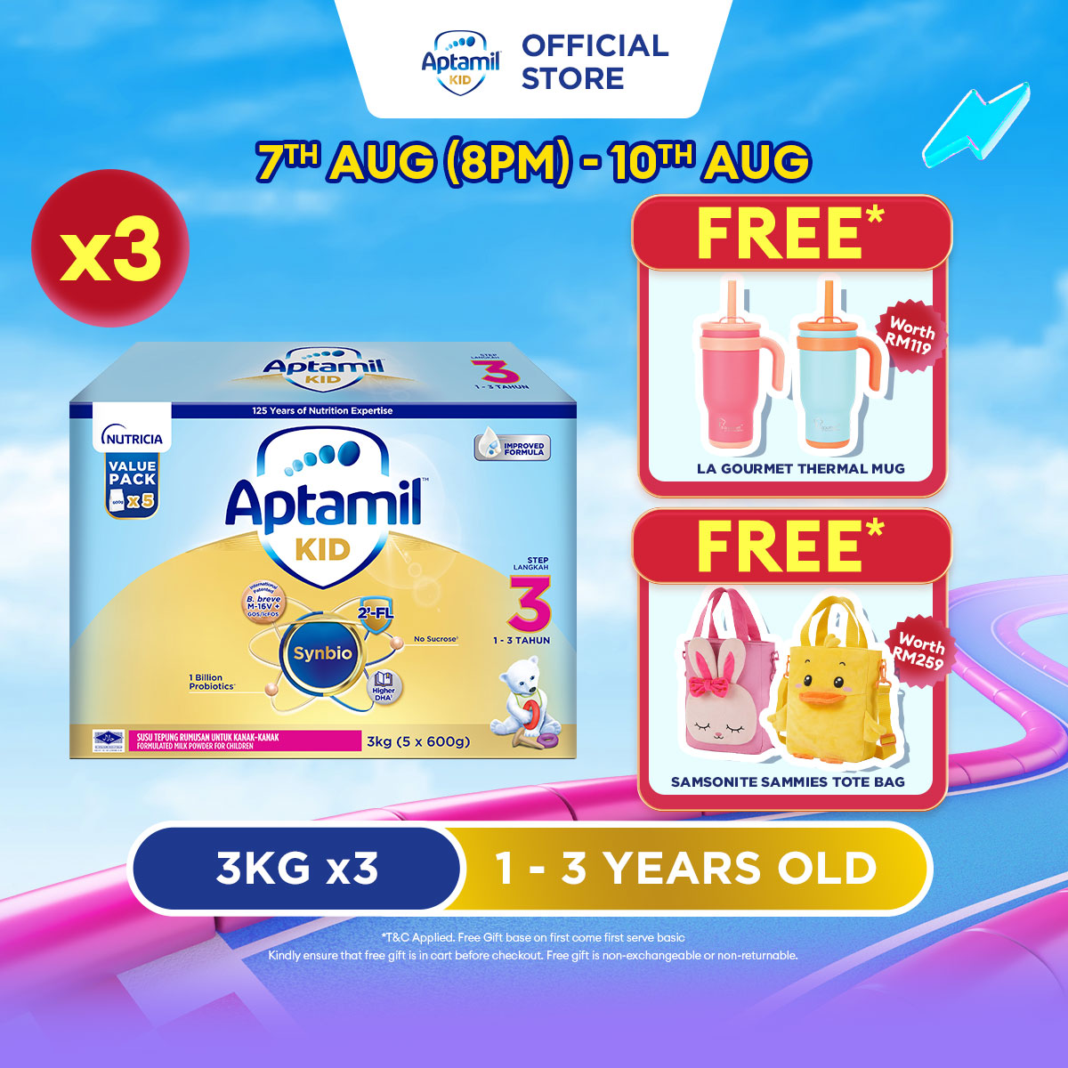 Aptamil KID Step 3 Growing Up Formula 1 - 3 years 3KG X 3 (Susu Milk Powder 奶粉)