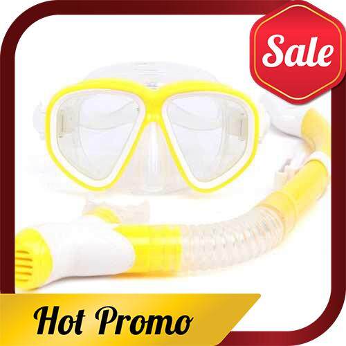 Snorkeling Goggles Snorkel Set Anti-Fog Tempered Glass Scuba Snorkeling Mask Gear (Yellow)