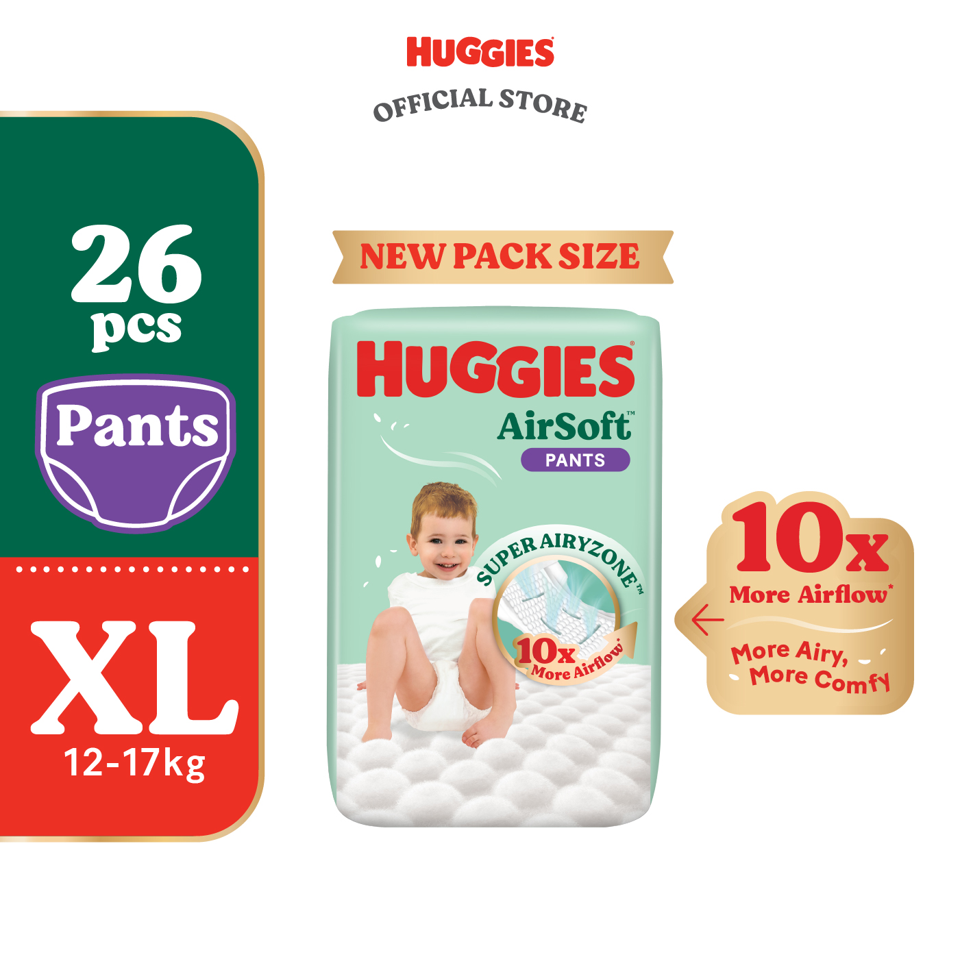 Huggies AirSoft Pants Diapers M38 / L30 / XL26 / XXL20 (1 pack) - Breathable and Soft Premium Diapers for Baby