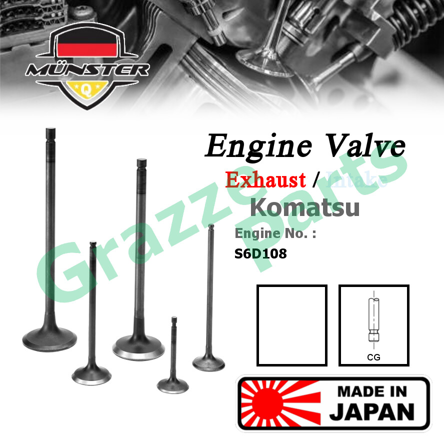 (4pc) Münster Engine Valve Exhaust (44.0mm) 6221-41-4211 for Komatsu Excavator PC300-6 Dozer D57S Lo