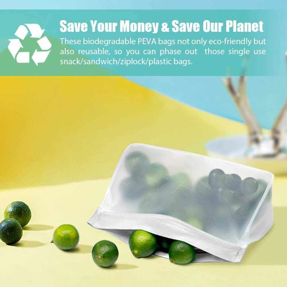 PEVA Food Storage Bags 10 Packs Leakproof Ecofriendly Reusable Food