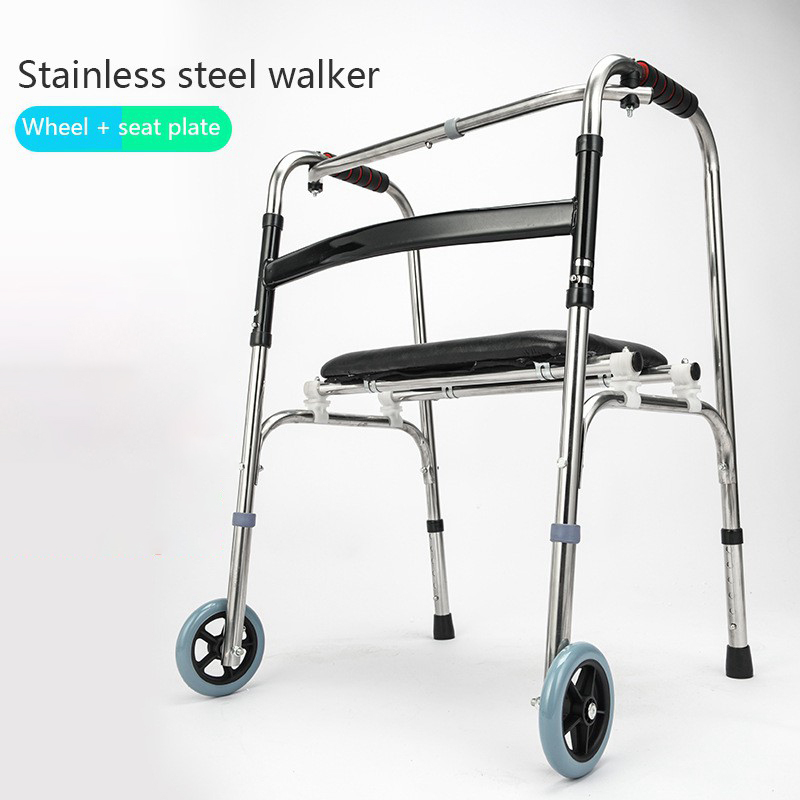 【COD】Adjustable Height Foldable Quad Cane Walker Crutch Walking Frame Mobility Aid Stick Toilet Raised Up Walking Frame Walking Frame Light Weight Stainless Steel Foldable Walking Frame Collapsible Walker Reciprocal Walker