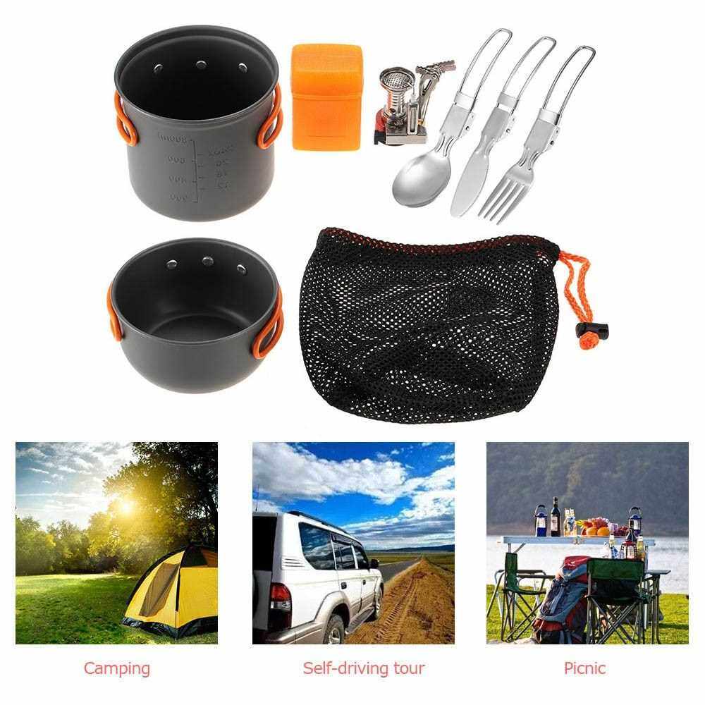 TOMSHOO Mini Camping Stove Cooking Pot Foldable Spoon Fork Cutter Cookware Set for Outdoor Camping Hiking Backpacking Picnic (Standard)