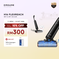 Dreame H16 FlexReach Wet and Dry Vacuum | 28000Pa Suction 9.55cm Ultra-Slim Lie-Flat Design 95C Hot Wash and Full-Cycle Drying TangleCut 100% Tangle-Free 99.99% Sterilization 60min Runtime 400sqm Coverage 21-Day Odor Inhibitor Pet Home