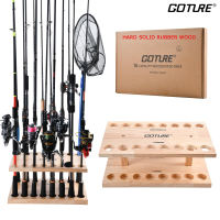 Goture 16 Slots Vertical Fishing Rod Holder Hard Solid Rubber Wood Round Fishing Rod Rack for Garage Fishing Rod Holder