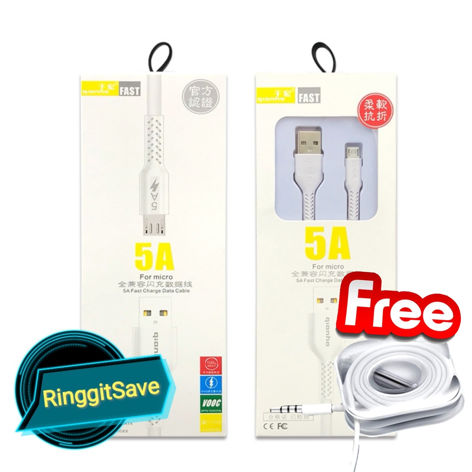 (Ready Stock)Original Qianho Q8 5A Caj Pantas Super Charge Mirco USB Data Fast Charging Cable Support QC 3.0 1M With Free Gift