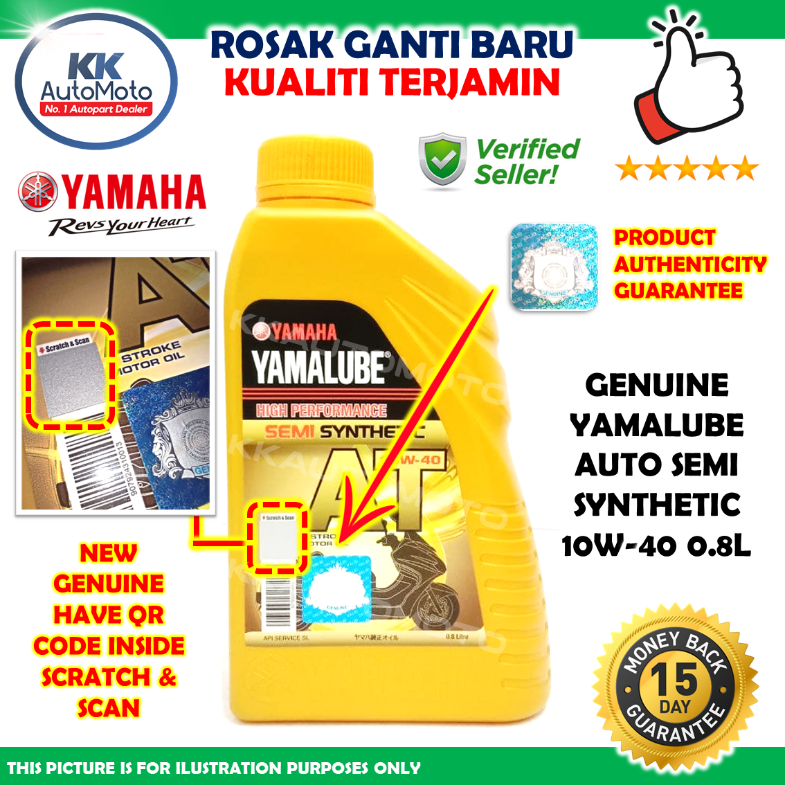 Genuine Original Yamaha Engine Oil Minyak Hitam Motor Semi Synthetic AT