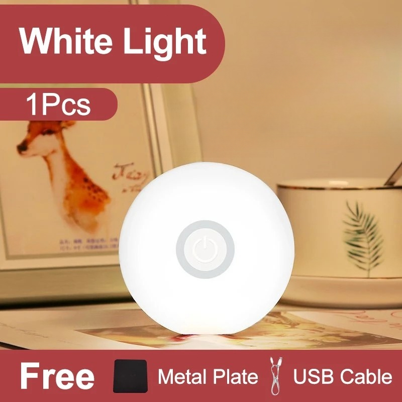 Portable Push LED Lamp Night Light USB Rechargeable Stick-on Push Light Wireless Back Magnetic Cabinet Counter LED 按键小夜灯