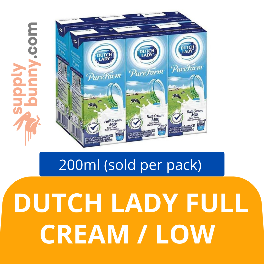 Dutch Lady UHT Full Cream / Low Fat 200ml X 6 (sold per pack) 全脂牛奶/脱脂牛奶 PJ Grocer Dutch Lady Krim Penuh / Lemak Rendah