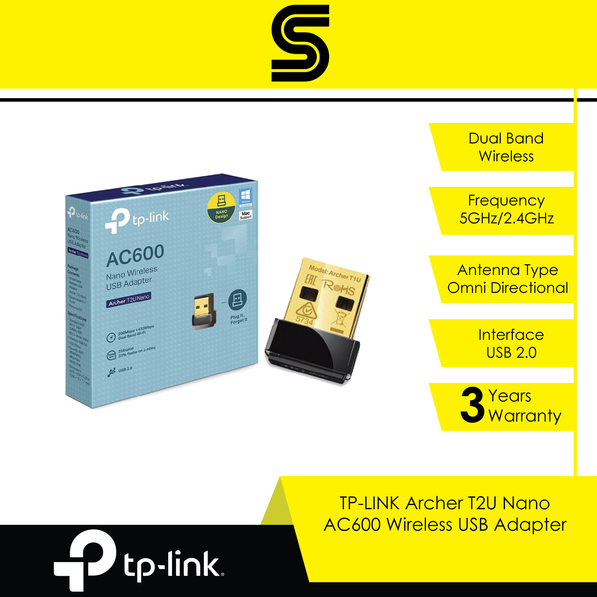 TP-LINK Archer T2U Nano AC600 Wireless USB Adapter