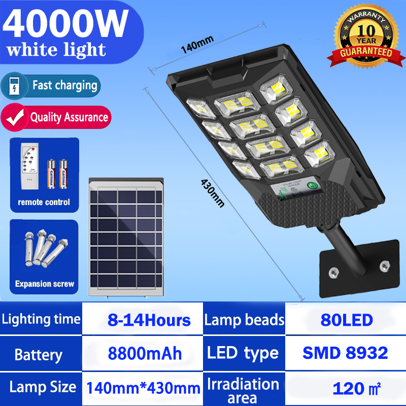 6000W Solar Lights Outdoor IP66 Waterproof Led Lights White Light Motion Sensor Solar Street Lights with Remote Control for Yard Entryway Garage Porch