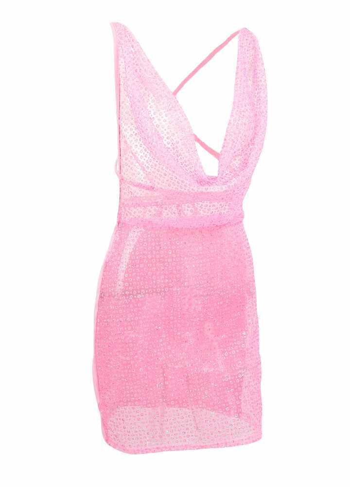 Best Selling Sexy Women Sequin Glitter Bodycon Dress Sheer Mesh Sleeveless Backless Night Party