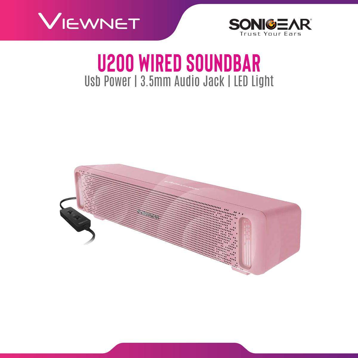 SonicGear U200 3.5mm Wired Soundbar with Usb Power , 3.5mm Audio Jack , Led Light Effect