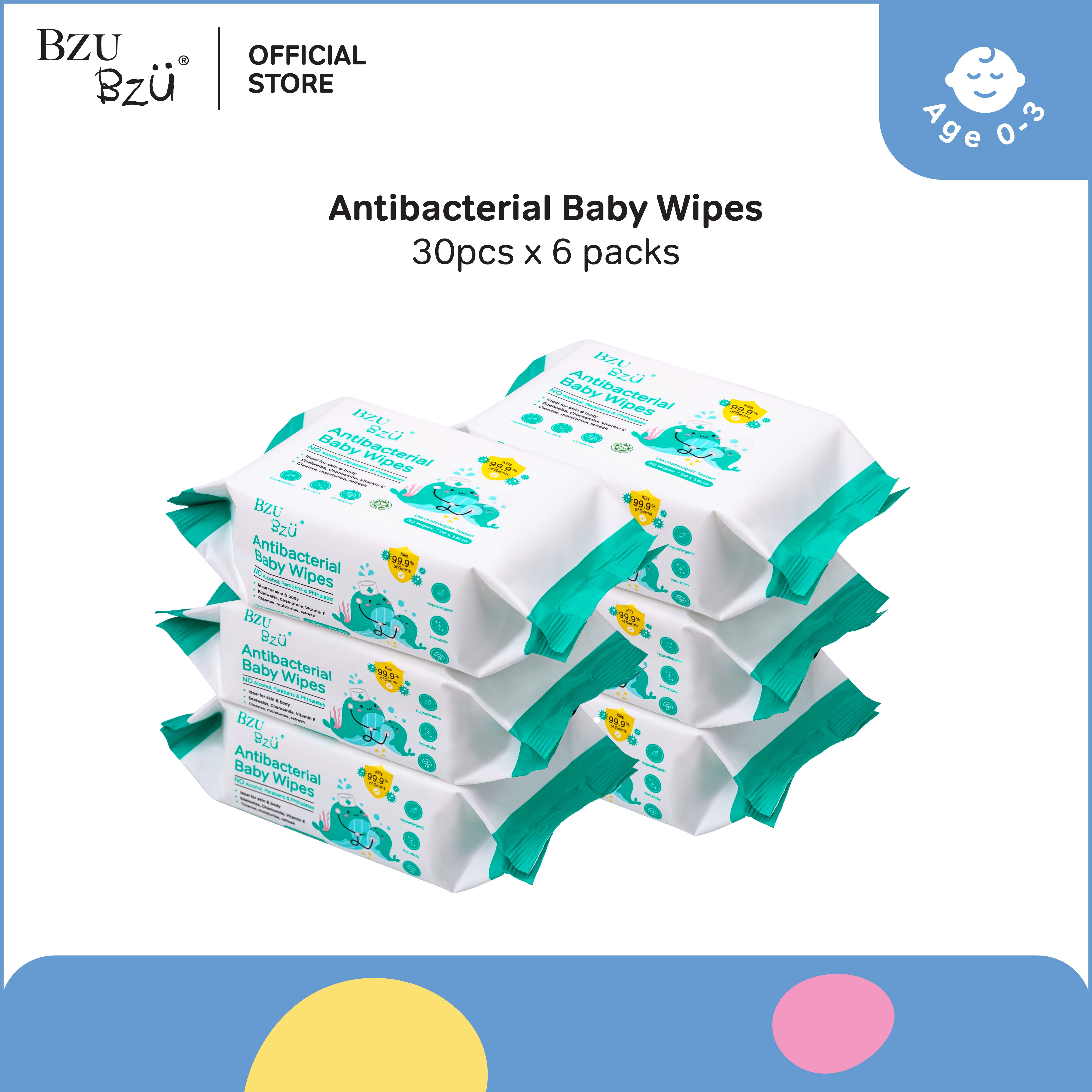 BZU BZU NEW Anti Bacterial Baby Wipes (30 pcs x 6) [Exp: Year 2028]