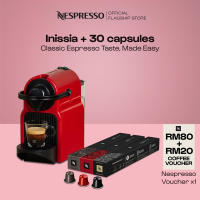 Nespresso Inissia Coffee Capsule Machine + 30 Capsules (1‑Month Supply) | Compact & Retro Design for Everyday Espresso