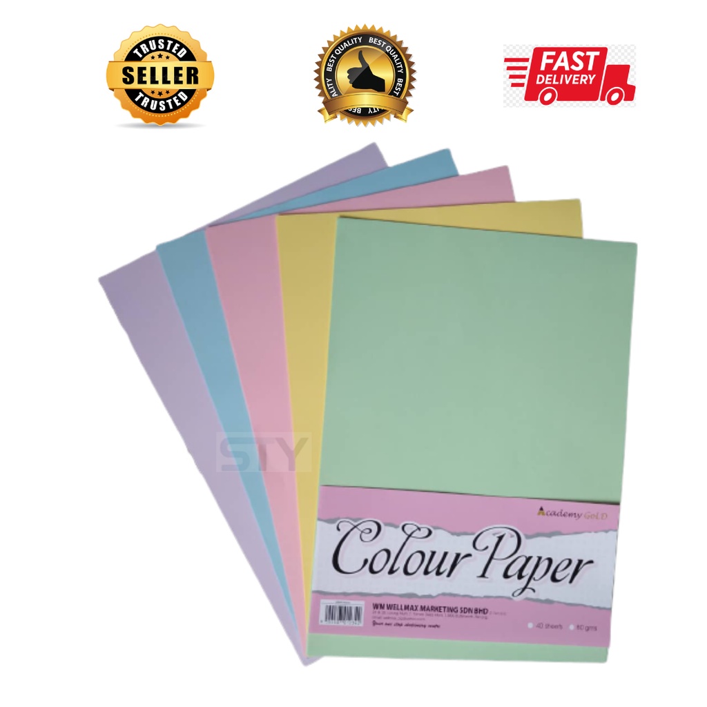 40s Mix 5 Light Colours A4 Paper Single Color Paper A4 Kertas Warna 80gsm