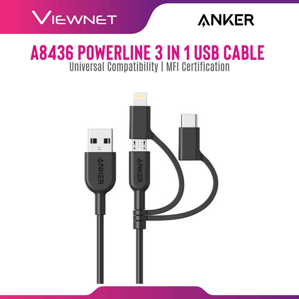 Anker A8436 PowerLine ll 3 in 1 USB-A to USB-C Micro USB Charging Cable with MFI