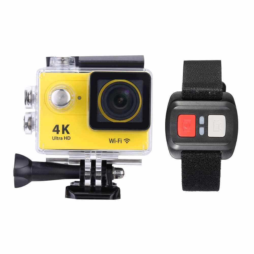 2.0" LCD 4K(3840*2160) 15fps 1080P 60fps Full HD Wifi APP 30M Waterproof 12MP Sports Action Camera DV 170Wide Angle Lens with Remote Watch (Yellow)