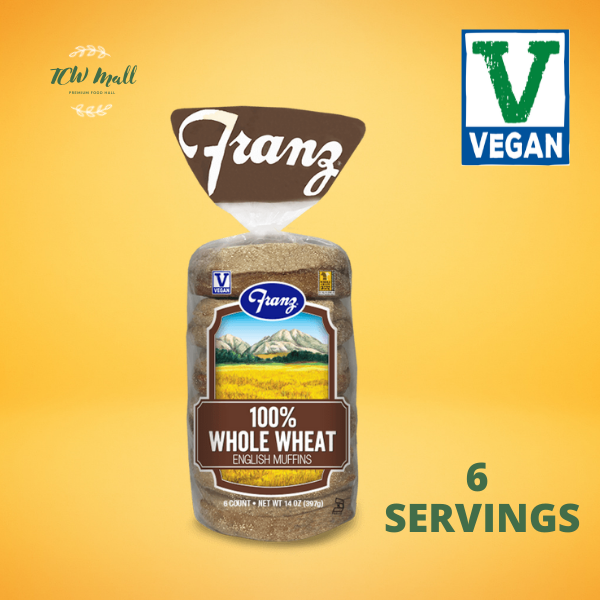 Franz Vegan 100% Whole Wheat English Muffins - 100% VEGAN IMPORTED FROM UNITED STATES - FROZEN MUFFINS - BAKERY