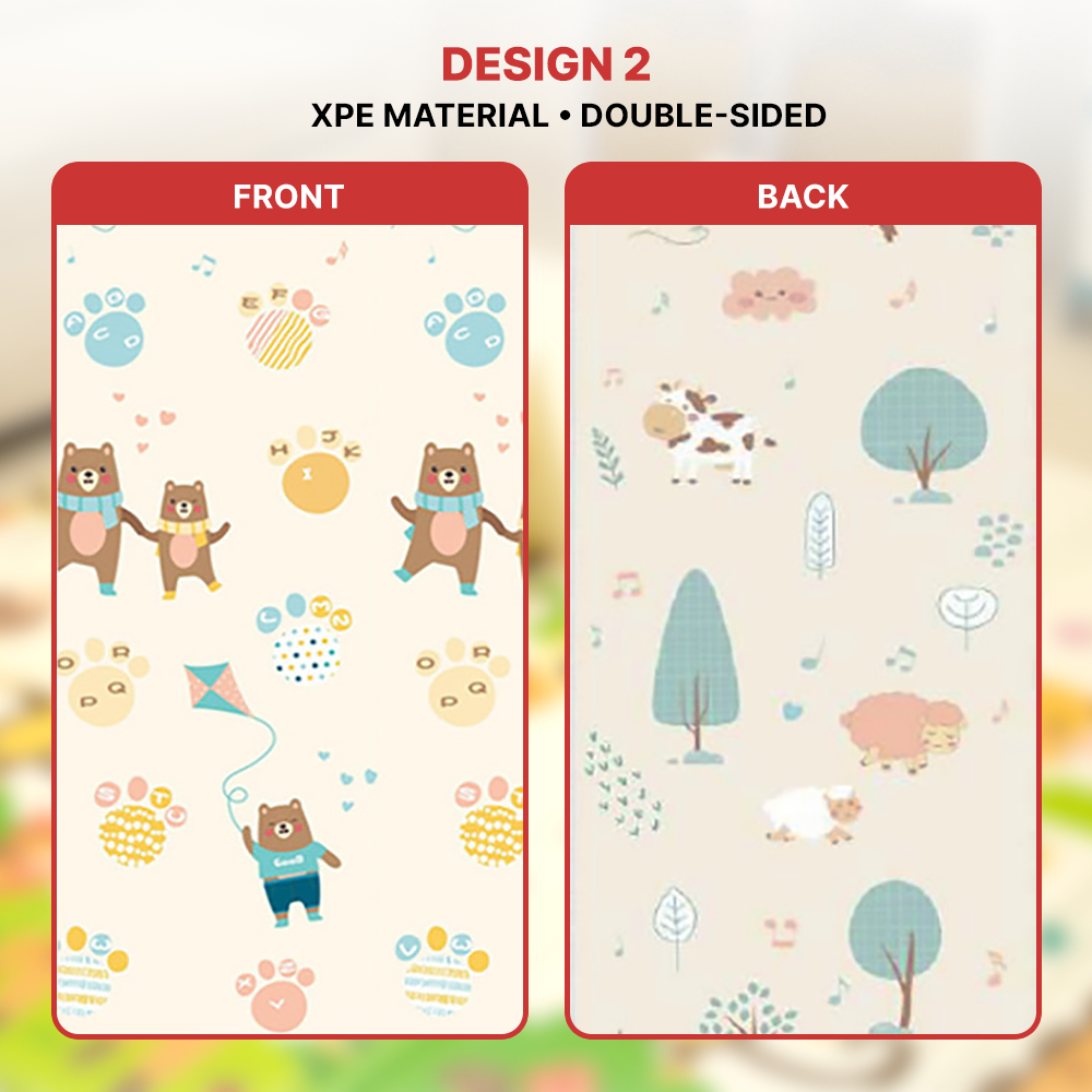 SOKANO Playmat 02 Anti Slip Baby Foldable Double Sided Cartoon Mat (180 x 100x 1cm) Waterproof Children Crawling Learning Play Pad Tikar Kanak-Kanak (Free Carrying Bag)