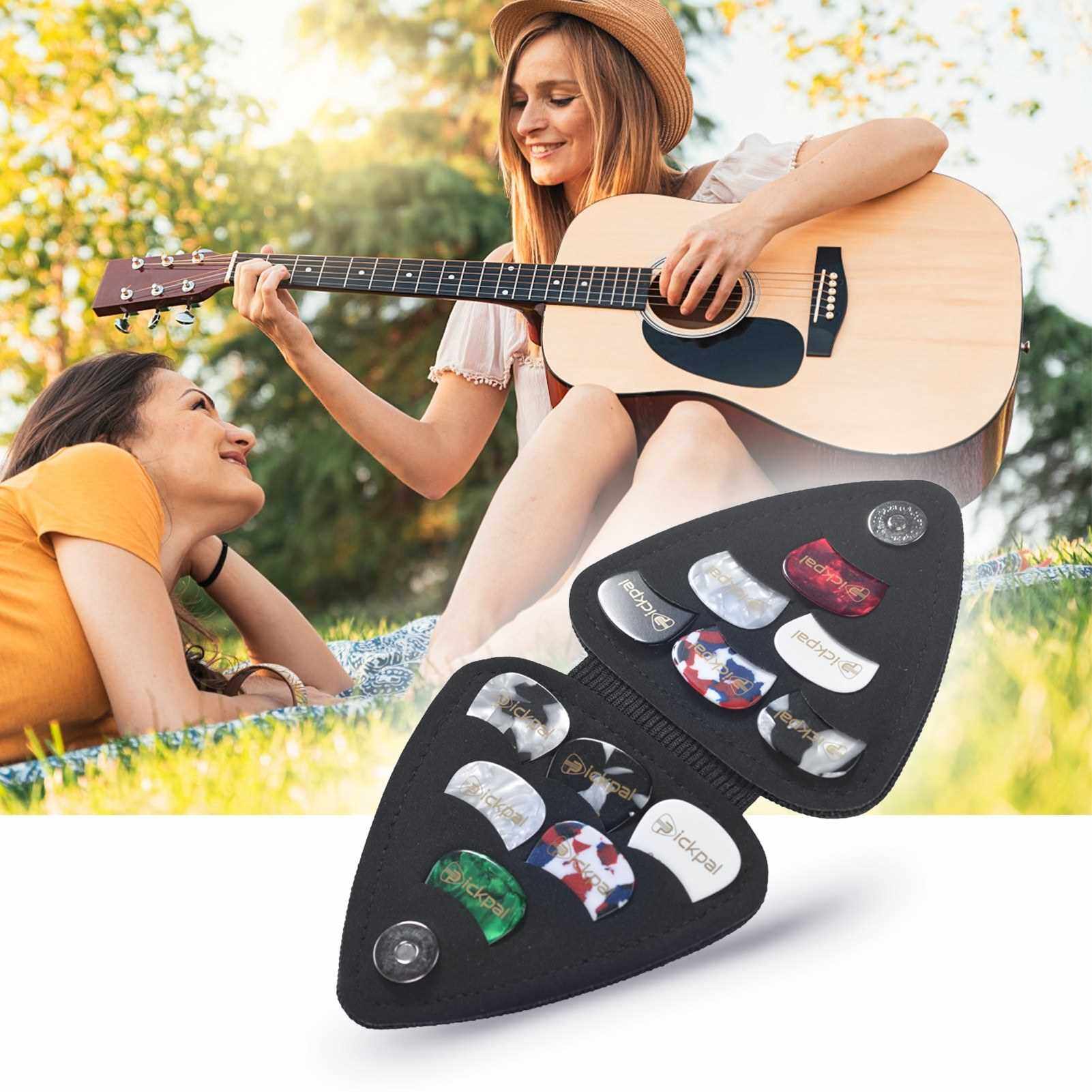 PICKPAL Guitar Picks Holder Case for Acoustic Electric Guitar Includes 12 PCS Guitar Picks Leather Guitar Plectrums Storage Pouch Guitar Pick Bag Gifts for Kids Friends Guitar Players (Standard)