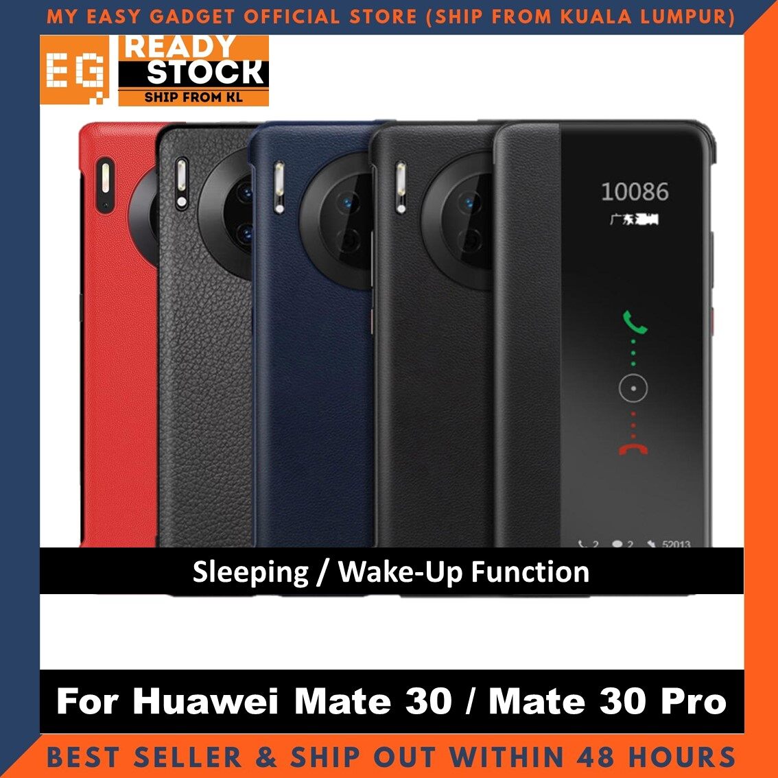 Huawei Mate 30 / Mate 30 Pro Case Pu Luxury Leather Flip Cover Full Protection Smart Window View Phone Case