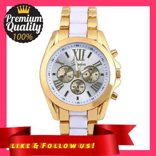People's Choice Luxury Business Two Tone Unisex Watch Vintage Retro Alloy Wristwatch for Men Women with Three Sub-dials Stainless Steel Strap Band (White)