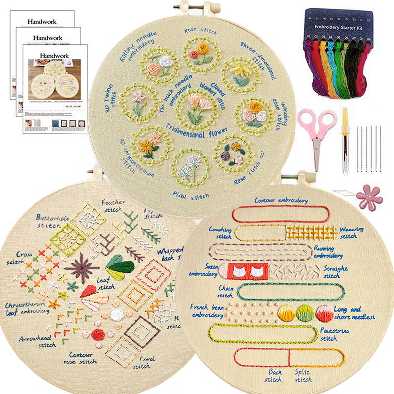 Embroidery Needlework for Beginner Cross Stitch DIY Starter Kit Set set of 3