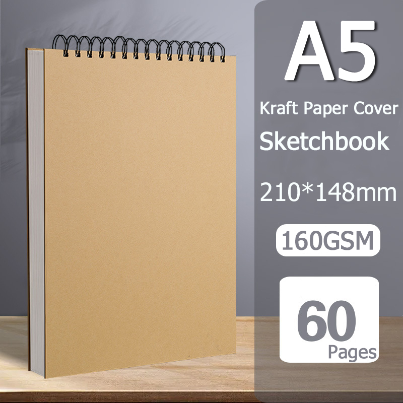 Professional Sketchbook A4/A5 Thick Paper 160GSM Spiral Notebook Art School Supplies Pencil Drawing Notepad Blank Notebook High Quality Rough Artist Paper Blank White Drawing doodle art Hard Cover
