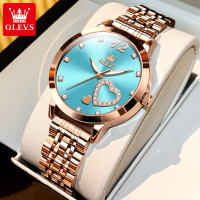 OLEVS women watches original brand genuine swiss imported waterproof calendar with diamond love dial design stainless steel steel band fashionable and exquisite ladies elegant quartz watch
