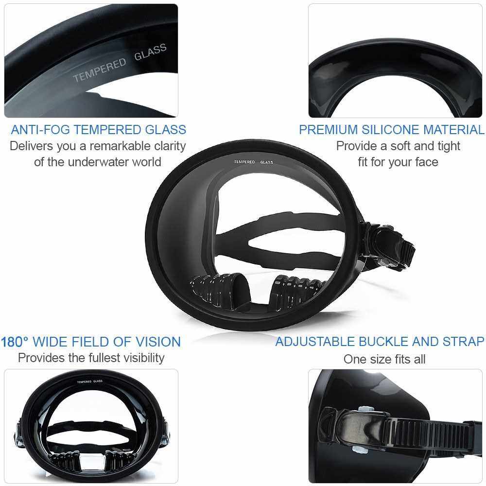 Big Frame 180° Ultra Wide View Diving Mask, Premium Silicone Material, Fog Tempered Glass Lens, Adjustable Buckle And Strap For Snorkeling, Diving Masks - Canada