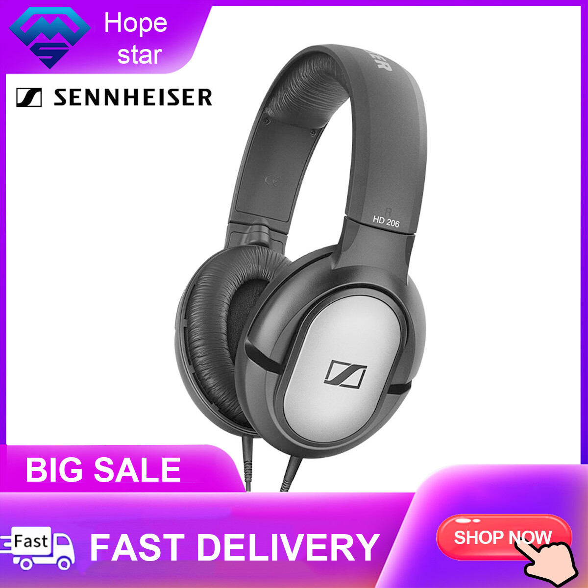 Dành cho sennheiser hd 206 tai nghe đeo tai kín 3.5 mm bộ tai nghe nhạc âm thanh nổi có dây tai nghe chống ồn