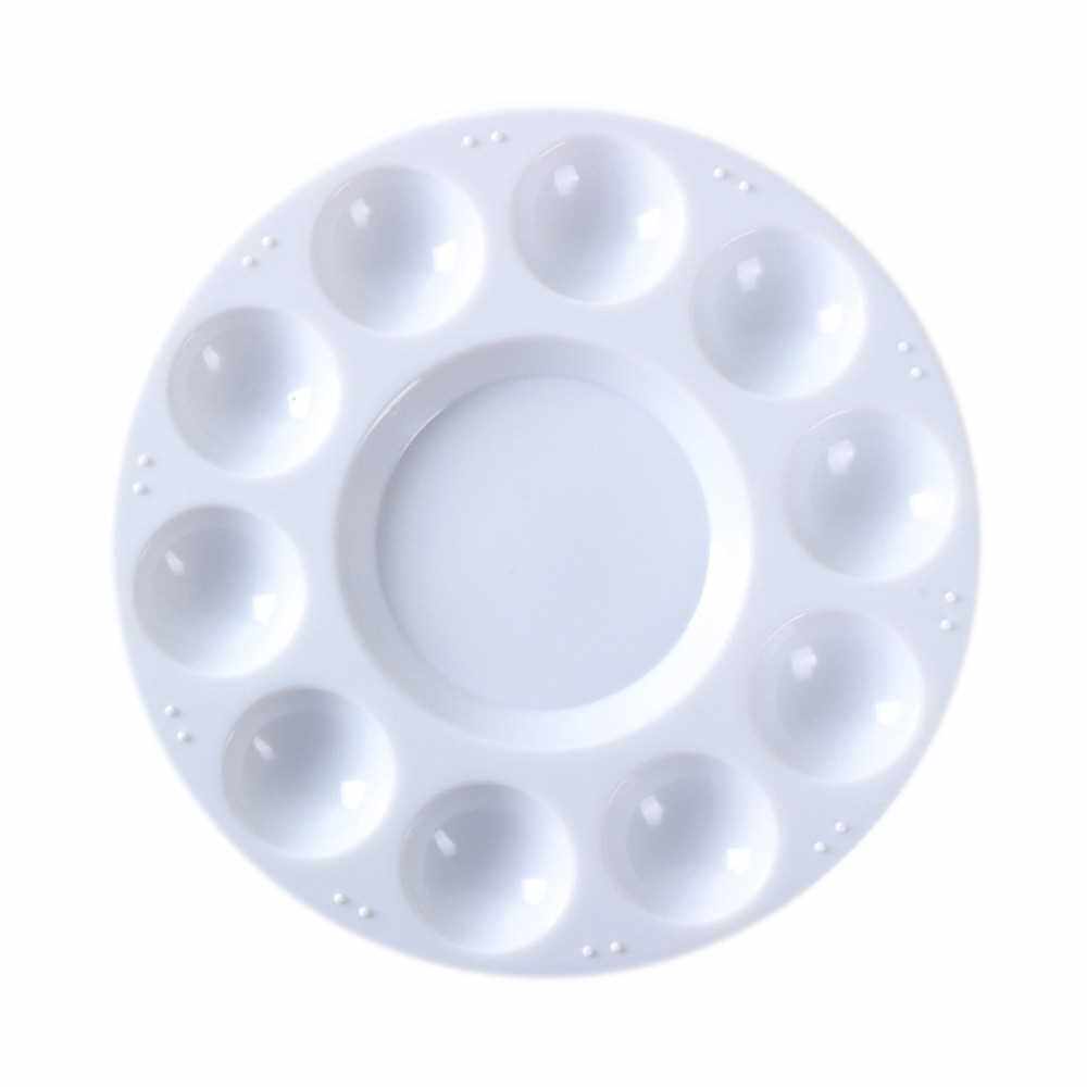 White Plastic Palette Round Shape Paint Tray for Holding and Mixing Colors for Watercolor Acrylic Oil Craft DIY Art Painting (Standard)