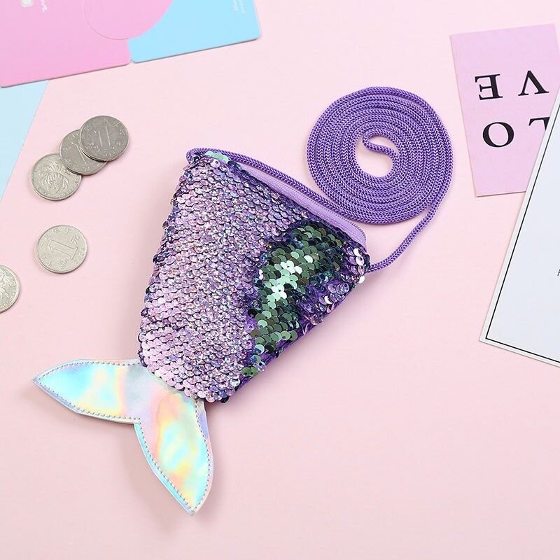 Mermaid Tail Mini Coin Purse Crossbody Satchel for Kids Shoulder Bag Sequins for Girls Bling Bag Gift for Girls