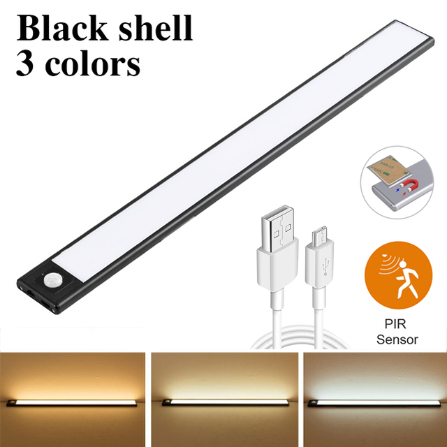 Witkey LED Night Light Motion Sensor 3 Colors Stepless dimming Kitchen Light Under Cabinet Light Wardrobe Lamp Rechargeable Human Body Induction Lamp