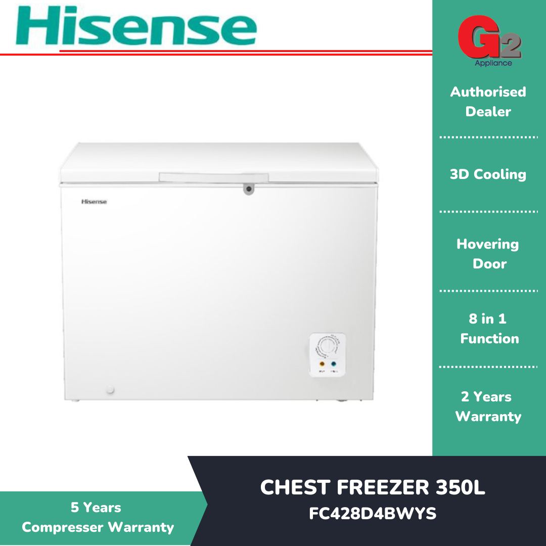 HISENSE (READY STOCK +AUTHORISED DEALER ) CHEST FREEZER 350L FC428D4BWYS - HISENSE WARRANTY MALAYSIA