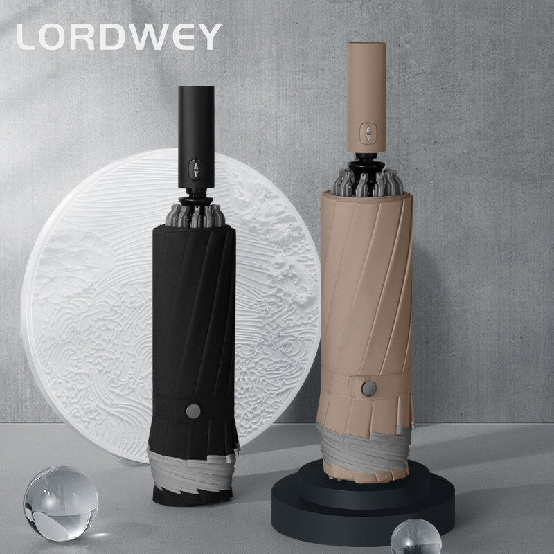 Lordwey ô ngược tự động 12k ô chống gió ô nam dải phản quang sườn ô dù lớn màu đen sang trọng cho nữ