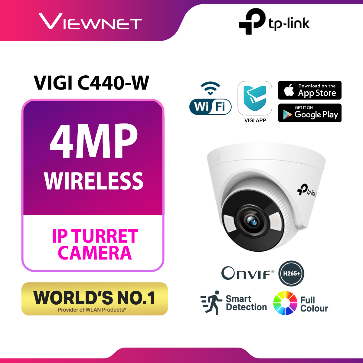 TP-Link VIGI C440-W 4MP Indoor CCTV Full Colour Ultra-High Definition Turret Network Camera Wire VIGI C440 & Wireless VIGI C440-W