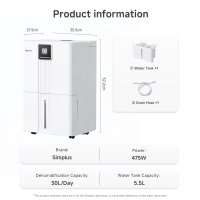 【High Dehumidification Series】Simplus Dehumidifier丨12L/Day丨Large Water Tank丨Sleep Mode Low Noise丨Clothes Drying丨Touch Operation
