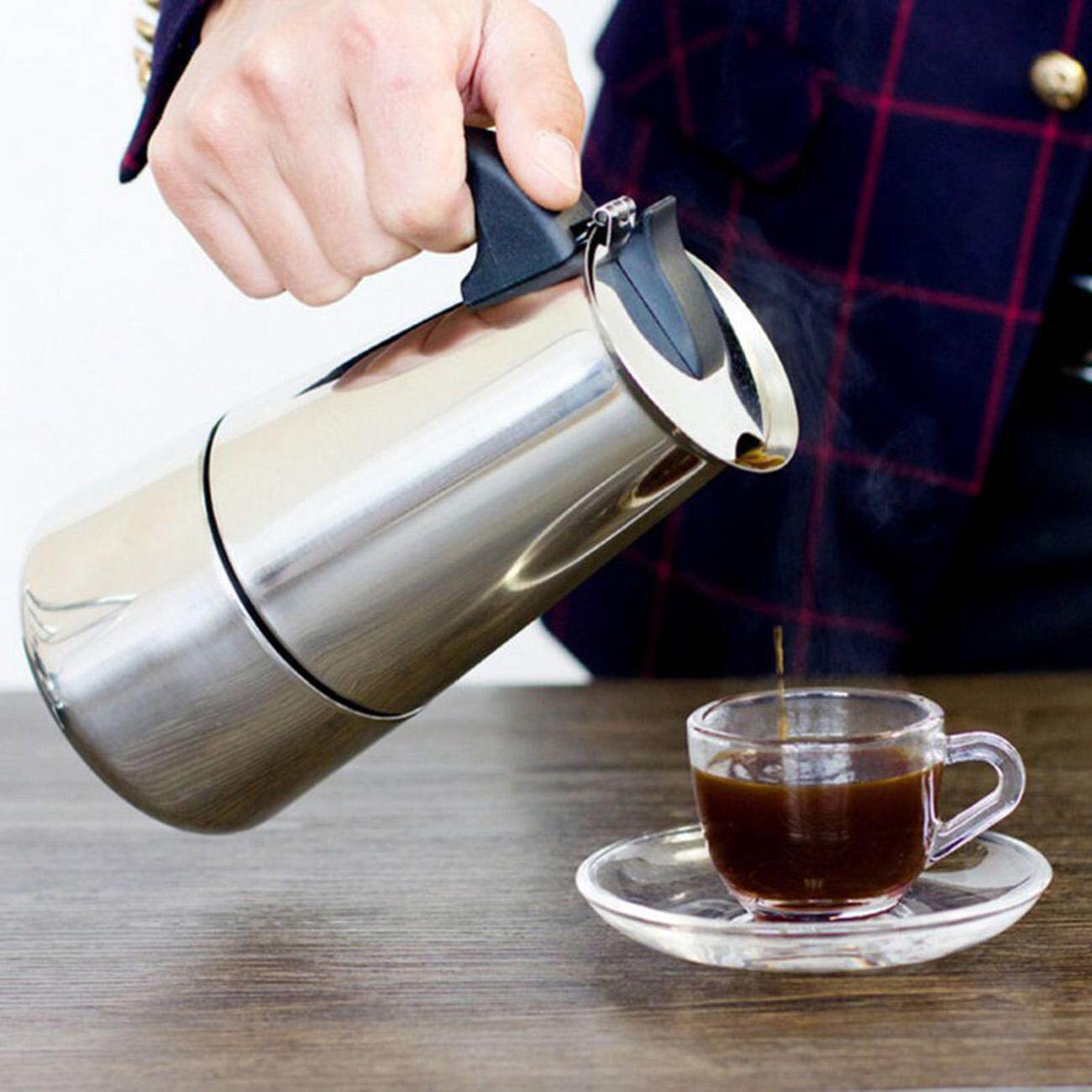Bình lọc cà phê bằng thép không gỉ 100ml dụng cụ pha cà phê trên bếp ấm pha cà phê moka espresso latte bạc