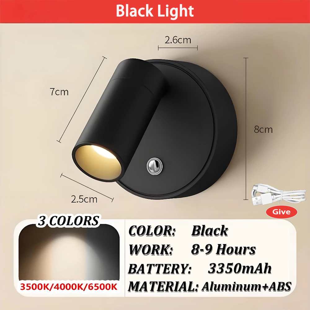 USB Rechargeable Wall Light Magnetic Base Three Colors Led Lights Remote Control / Touch Wireless Bedside Lamp 360 Rotatable For Reading